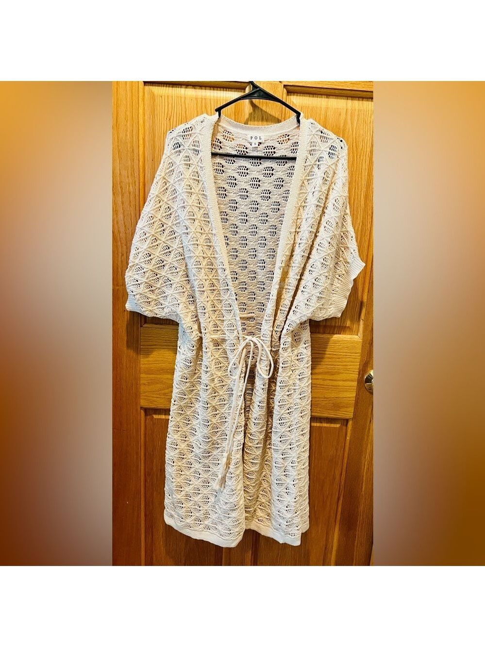 POL Crochet Open-Front Cardigan in Ivory
